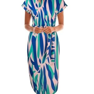 Temofon Blue and Green Patterned Dress
